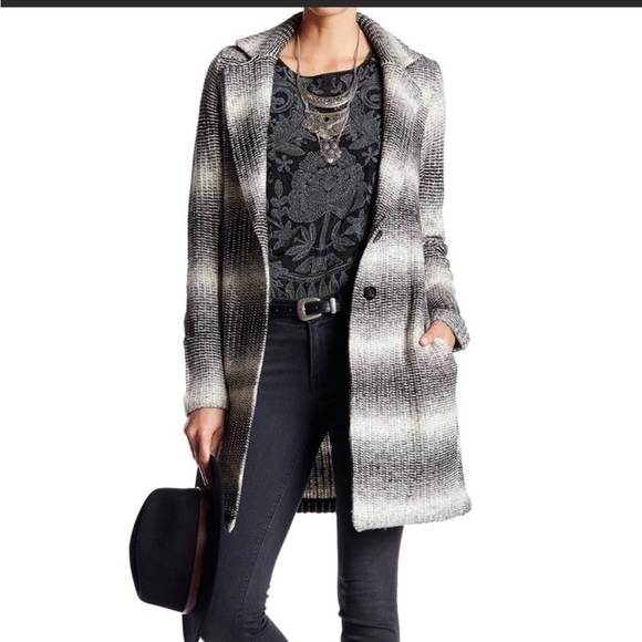 Lucky Brand Ombre Stripe Tweed Knit Car Coat Size M - Picture 1 of 7